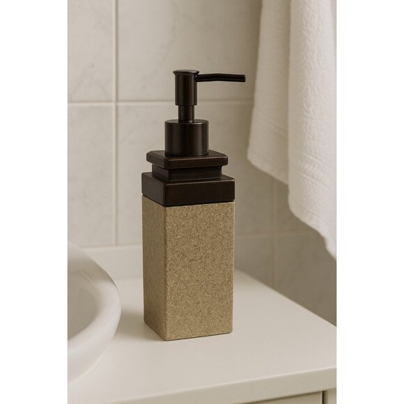 India Ink Hand-Painted Soap or Lotion Dispenser – Textured Stone Look with Bronz - Picture 4 of 4